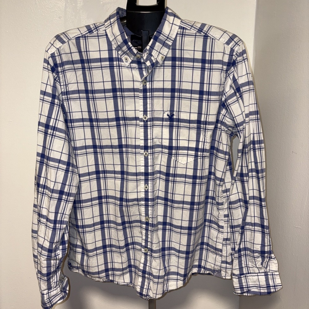 American Eagle Outfitters Shirt Mens Large Blue Plaid Button Down‎ Classic Fit
